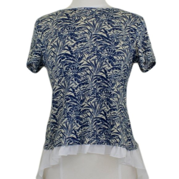 Tropical Palm Print Chiffon Back T-shirt - Picture 1 of 8